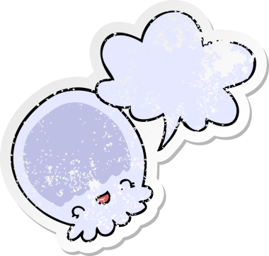 Konuşma baloncuklu çizgi film denizanası bir insan tarafından çizilmiş sıkıntılı eski bir çıkartma