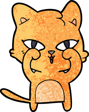 Bir insan tarafından çizilmiş gözleri ovalayan çizgi film kedisi.