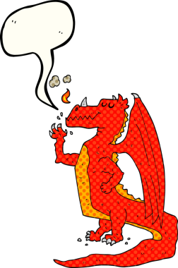 El yazısıyla çizilmiş çizgi roman konuşma balonu mutlu ejderha bir insan tarafından çizilmiş.