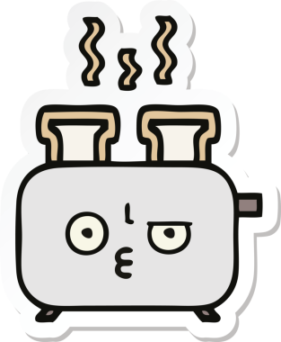 Bir insan tarafından çizilmiş bir tost makinesinin şirin bir karikatürü.