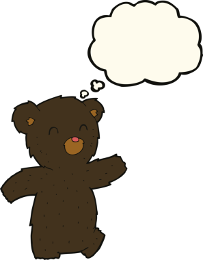 Bir insan tarafından çizilmiş düşünce baloncuklu kara ayı.