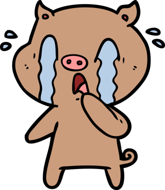 Bir insan tarafından çizilmiş ağlayan domuz çizgi filmi.