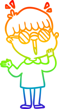 Gökkuşağı gradyan çizgi çizimi bir çizgi film çocuğu bir insan tarafından çizilmiş inanılmaz bir şeyi fark ediyor.