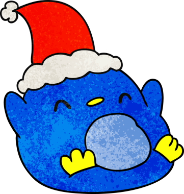 Bir insan tarafından çizilmiş kawaii pengueninin el yapımı karikatürü.