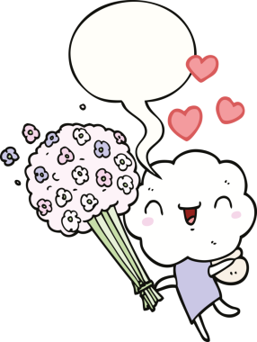 Bir insan tarafından çizilmiş konuşma baloncuğu olan sevimli çizgi film bulutu kafa yaratığı.