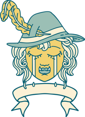 Retro Dövme Biçimi Ağlayan Ork Ozan karakteri Bir insan tarafından çizilmiş pankartıyla