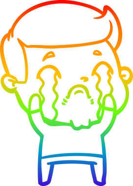 Gökkuşağı gradyan çizimi bir insan tarafından çizilmiş ağlayan bir karikatür adamı çiziyor.