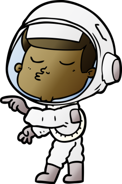 Bir insan tarafından çizilmiş kendine güvenen bir astronot çizgi filmi.