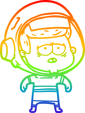 Gökkuşağı gradyan çizgi çizimi bir insan tarafından çizilmiş yorgun astronot