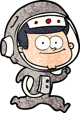 Bir insan tarafından çizilmiş mutlu astronot çizgi filmi.