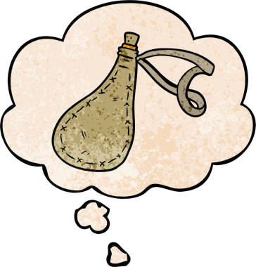 Bir insan tarafından çizilmiş grunge desenli düşünce baloncuklu çizgi film su çuvalı.