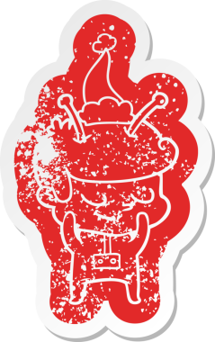 Utangaç karikatür. Bir insan tarafından çizilmiş Noel Baba şapkası giyen bir uzay adamının sıkıntılı çıkartması.
