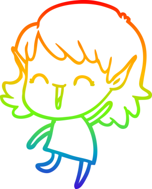 Gökkuşağı gradyan çizgi çizimi bir insan tarafından çizilmiş bir elf kızı