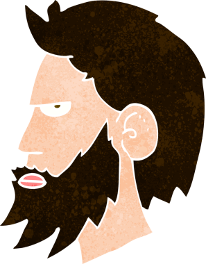 Bir insan tarafından çizilmiş sakallı bir çizgi film adamı.