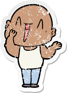 Bir insan tarafından çizilmiş mutlu, kel bir adamın sıkıntılı çıkartması.