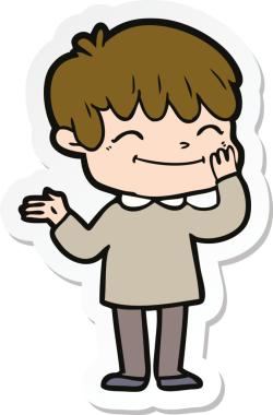 Bir insan tarafından çizilmiş mutlu bir çocuğun çıkartması.