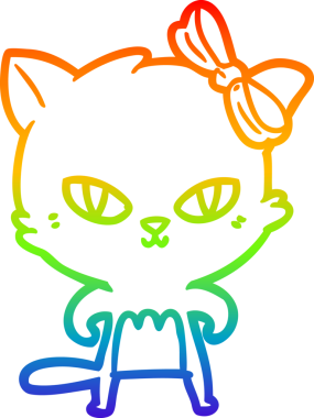 Gökkuşağı gradyan çizgisi bir insan tarafından çizilmiş şirin bir çizgi kedi çizimi