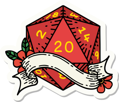 Bir insan tarafından çizilmiş 20 D20 zarının çıkartması.