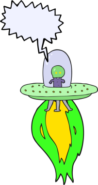 Bir insan tarafından çizilmiş serbest konuşma balonu uçan daire.