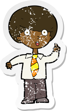 Bir insan tarafından çizilen soruya cevap veren, karikatür okullu bir çocuğun gerilimli çıkartması.