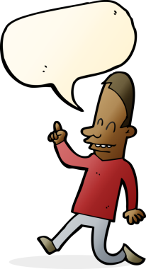 Bir insan tarafından çizilmiş konuşma balonuyla işaret eden mutlu adam çizgi filmi.