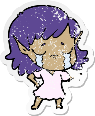 Bir insan tarafından çizilmiş ağlayan bir elf kızının sıkıntılı çıkartması.