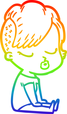 Gökkuşağı gradyan çizgi çizimi Bir insan tarafından çizilmiş güzel hippi kız