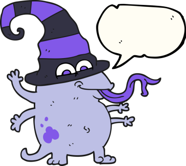 Bir insan tarafından çizilmiş serbest konuşma balonu karikatürü cadılar bayramı uzaylısı.