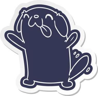 Bir insan tarafından çizilmiş sevimli bir köpeğin çizgi film etiketi.