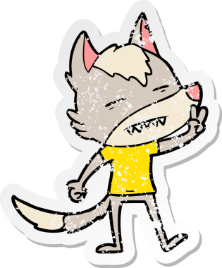 Bir insan tarafından çizilmiş dişleri gösteren bir karikatür kurdunun sıkıntılı çıkartması.