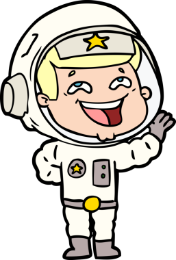 Bir insan tarafından çizilmiş gülen astronot çizgi filmi.