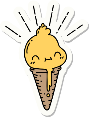 Bir insan tarafından çizilmiş dövme stili dondurma karakterinin çıkartması.