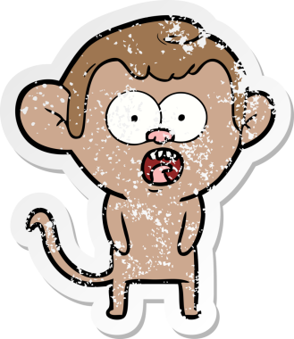 Bir insan tarafından çizilmiş, şok olmuş bir maymunun sıkıntılı çıkartması.