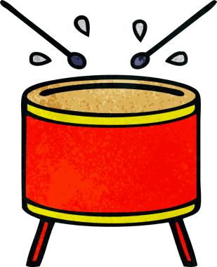 Bir insan tarafından çizilen davulun eski grunge desenli karikatürü.