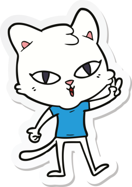 Bir insan tarafından çizilmiş çizgi film kedisinin çıkartması.