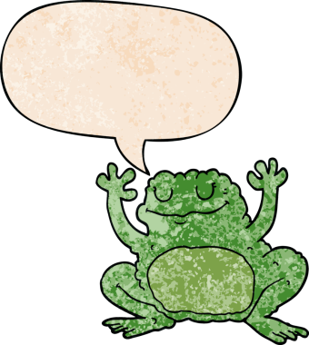bir insan tarafından çizilmiş eski moda konuşma baloncuğu olan çizgi film kurbağası.