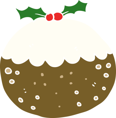 Bir insan tarafından çizilmiş yassı renkli Noel pudingi.