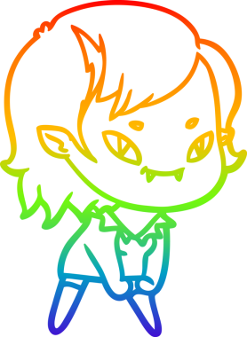 Gökkuşağı gradyan çizgi çizimi bir insan tarafından çizilmiş, arkadaş canlısı vampir bir kız.