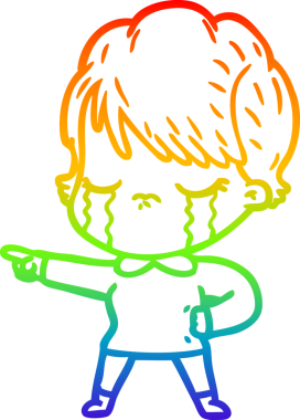 Gökkuşağı gradyan çizimi bir insan tarafından çizilmiş ağlayan bir çizgi kadın çizimi