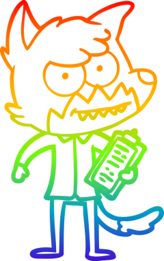 Gökkuşağı gradyan çizgi çizimi Bir insan tarafından çizilmiş pano ile sırıtan tilki çizgi filmi