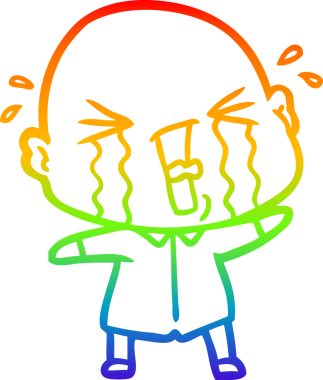 Bir insan tarafından çizilmiş ağlayan kel bir adamın çizgi çizimi.