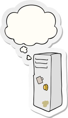 İnsan tarafından çizilmiş bir çıkartma olarak düşünce baloncuklu karikatür dolabı.