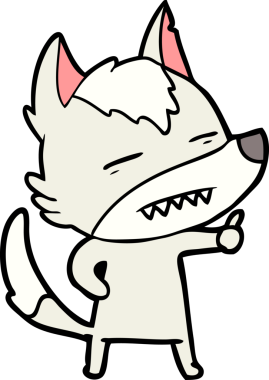 Bir insan tarafından çizilen dişleri gösteren bir kurt çizgi filmi.