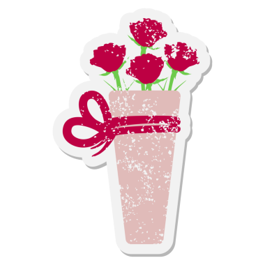 Bir insan tarafından çizilmiş bir buket çiçek grunge etiketi.