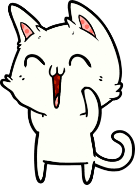 Bir insan tarafından çizilmiş mutlu çizgi film kedisi.