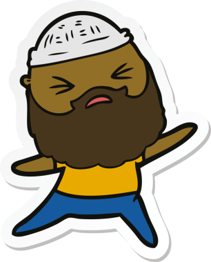 Bir insan tarafından çizilmiş sakallı bir karikatür adamın çıkartması.