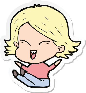 Bir insan tarafından çizilmiş mutlu bir çizgi film kızının çıkartması.