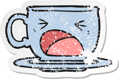 Bir insan tarafından çizilmiş çay fincanı diye bağıran karikatür çıkartması.