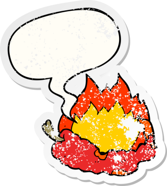 karikatür sıcak biber konuşma baloncuğu ile sıkıntılı eski bir çıkartma bir insan tarafından çizilmiş