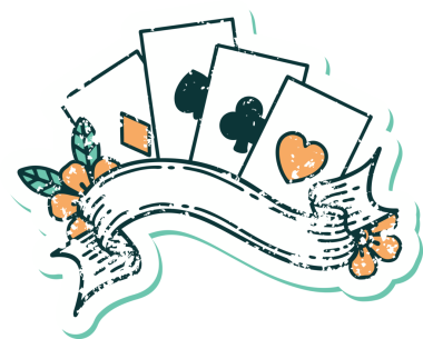 Bir insan tarafından çizilmiş kartların ve pankartın sembolik dövmeli resmi